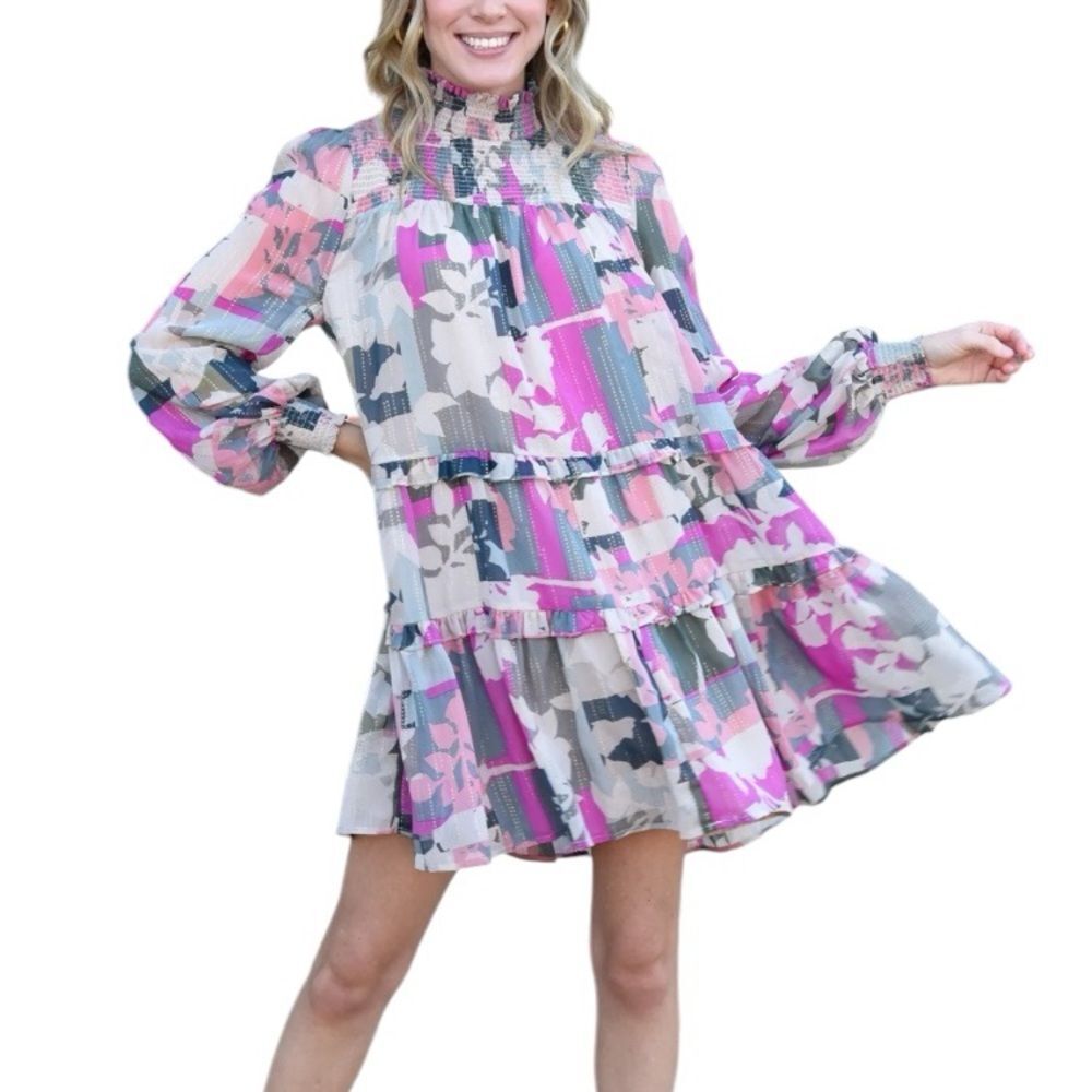 FATE Looking For You Orchid Purple Floral Smocked Dress